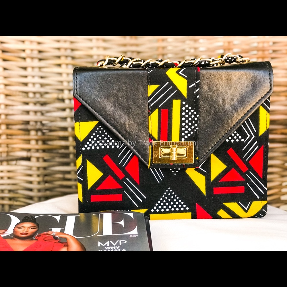 ONYINYE Leather and Ankara African Print Mini Bag